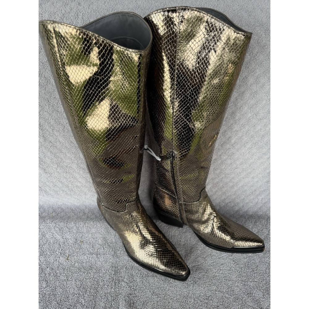 Franco Sarto Billie Knee High Western Boot Pewter Snake Fx Leather Wide Calf 6.5